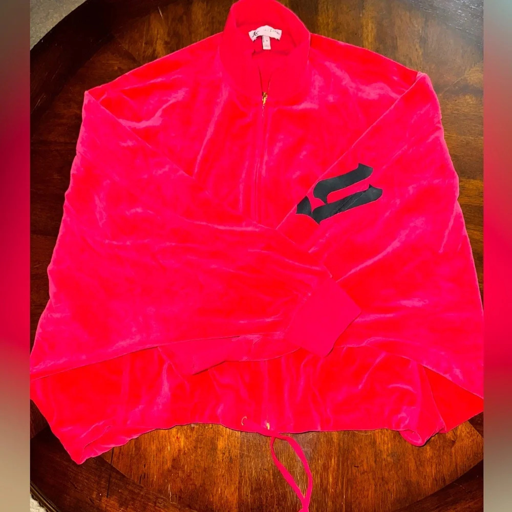 Juicy Couture Women's Red Batwing Velour Velvet Track Jacket Retro Disco Style M - Picture 5 of 9